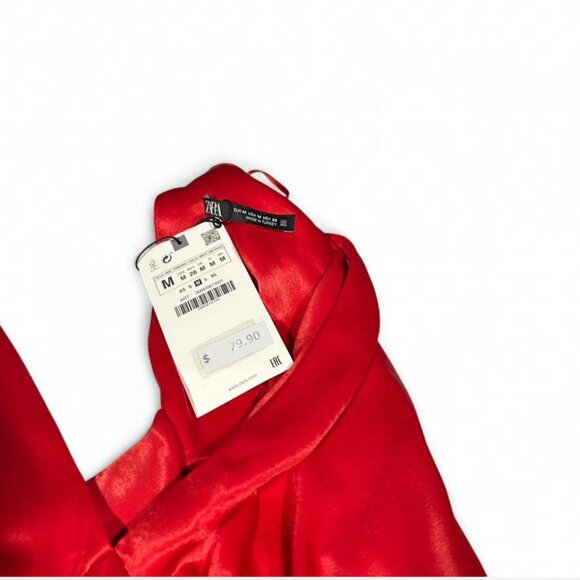 Red Satin V-Neck Long Formal Dress High Slit Size M Prom 2026 Homecoming - Picture 7 of 7